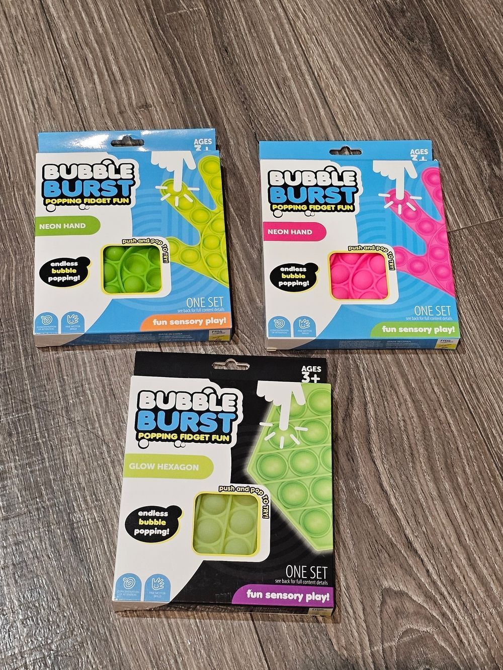 Pop It Neon Colored Fidget Toys - Neon Green, Neon Pink, Glow Green 3 pcs